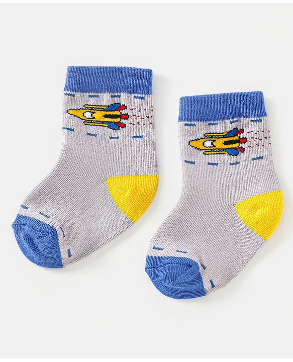 Cute Walk by Babyhug Cotton Non Terry Anti Bacterial Ankle Length Socks Space Design Pack of 5 - Multicolour