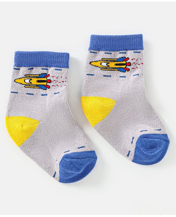 Cute Walk by Babyhug Cotton Non Terry Anti Bacterial Ankle Length Socks Space Design Pack of 5 - Multicolour