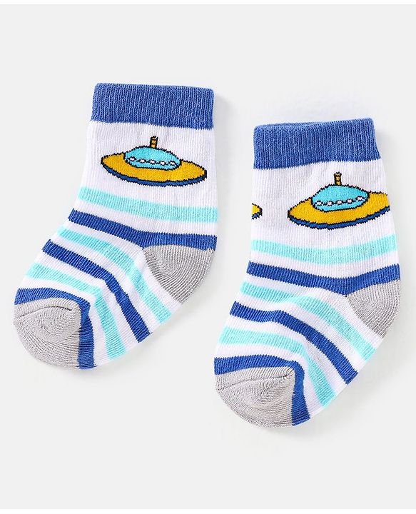 Cute Walk by Babyhug Cotton Non Terry Anti Bacterial Ankle Length Socks Space Design Pack of 5 - Multicolour