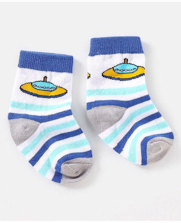 Cute Walk by Babyhug Cotton Non Terry Anti Bacterial Ankle Length Socks Space Design Pack of 5 - Multicolour