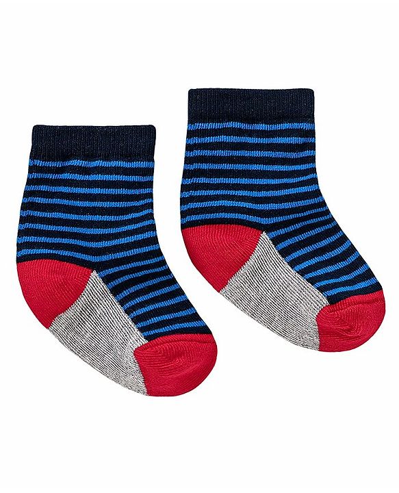 Cutewalk by Babyhug Ankle Length Anti-bacterial Cotton Knit Blend Socks Football and Striped Design Pack of 3 - Multicolour