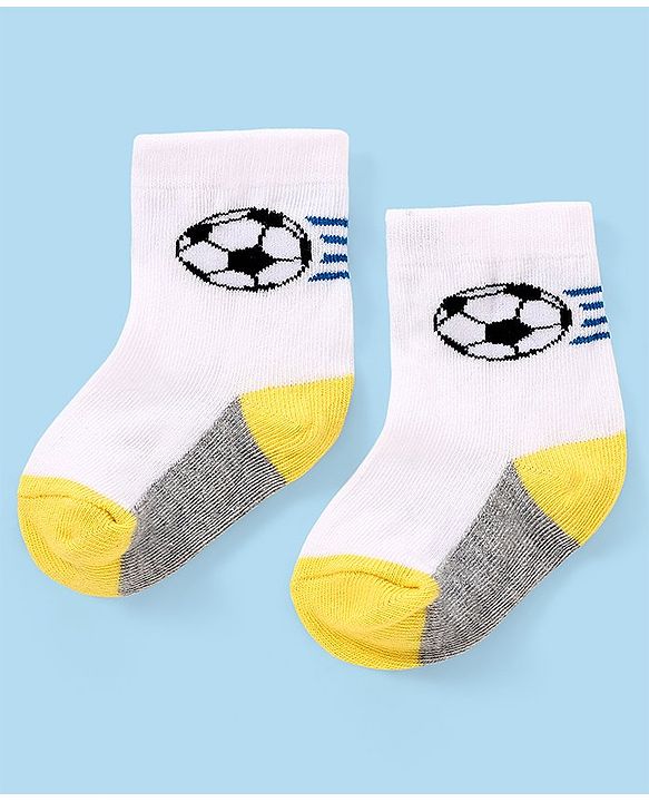 Cutewalk by Babyhug Ankle Length Anti-bacterial Cotton Knit Blend Socks Football and Striped Design Pack of 3 - Multicolour