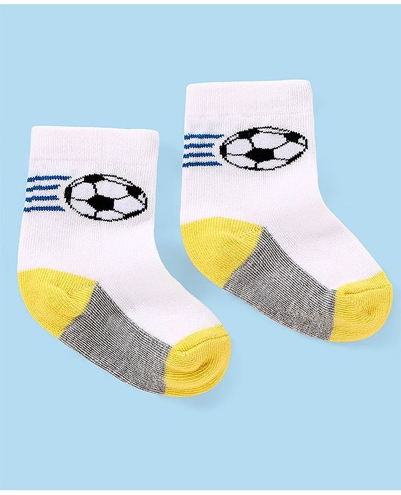 Cutewalk by Babyhug Ankle Length Anti-bacterial Cotton Knit Blend Socks Football and Striped Design Pack of 3 - Multicolour