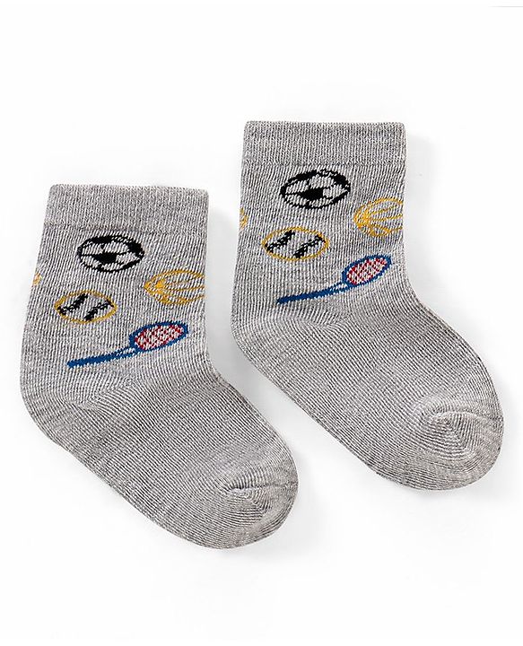 Cutewalk by Babyhug Ankle Length Anti-bacterial Cotton Knit Blend Socks Football and Striped Design Pack of 3 - Multicolour