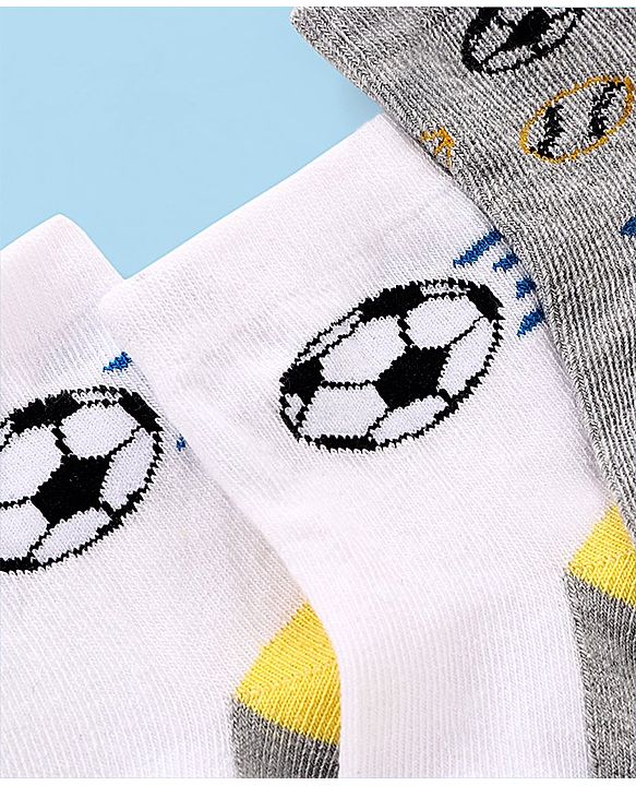 Cutewalk by Babyhug Ankle Length Anti-bacterial Cotton Knit Blend Socks Football and Striped Design Pack of 3 - Multicolour