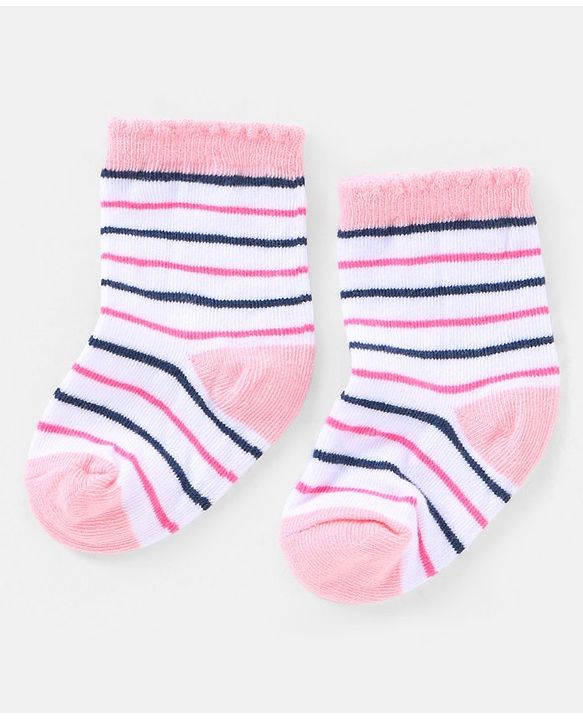 Cutewalk by Babyhug Ankle Length Anti Bacterial Cotton Knit Socks Polka Dot and Striped Design Pack of 3 - Blue & Pink