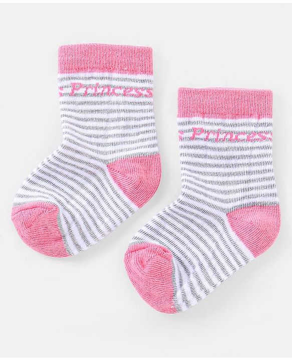 Cutewalk By Babyhug Anti Bacterial Ankle Length Socks Stripes & Crown Design Pack Of 3- Multicolor