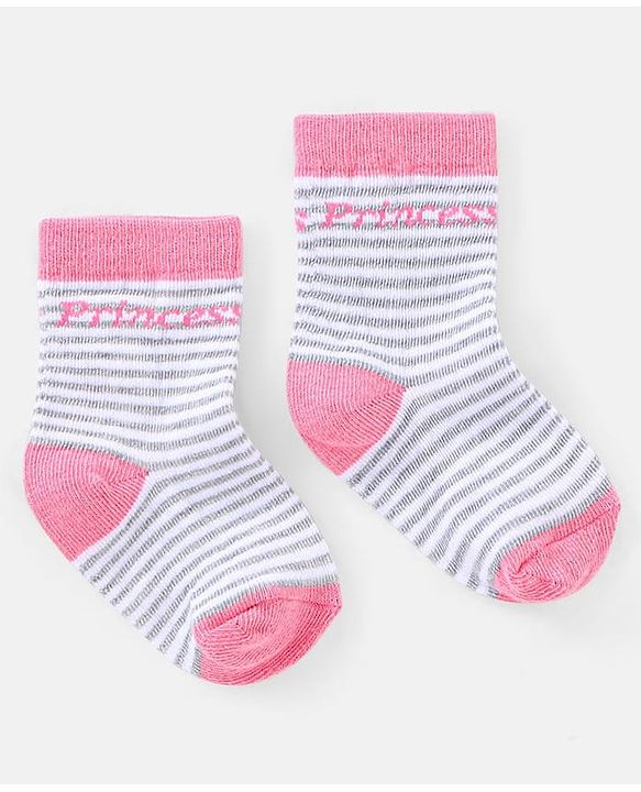 Cutewalk By Babyhug Anti Bacterial Ankle Length Socks Stripes & Crown Design Pack Of 3- Multicolor