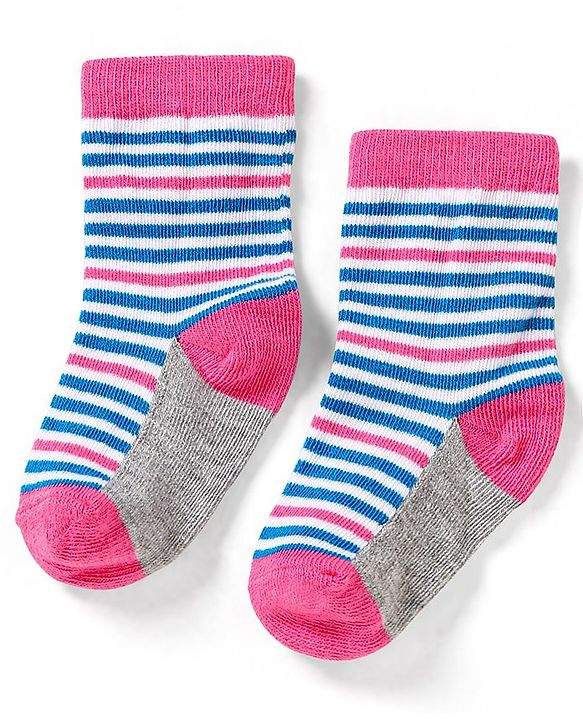 Cute Walk by Babyhug Cotton Anti Bacterial Ankle Length Socks Heart & Stripes Design Pack of 5 - Multicolour