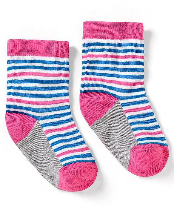 Cute Walk by Babyhug Cotton Anti Bacterial Ankle Length Socks Heart & Stripes Design Pack of 5 - Multicolour