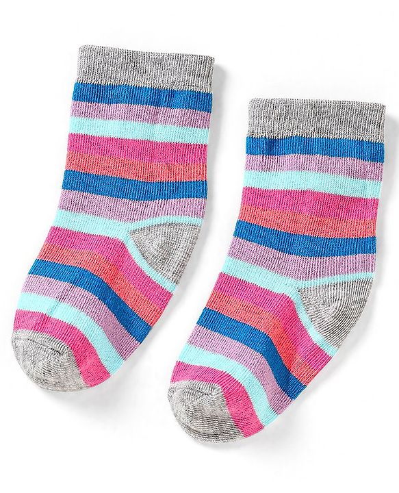 Cute Walk by Babyhug Cotton Anti Bacterial Ankle Length Socks Heart & Stripes Design Pack of 5 - Multicolour