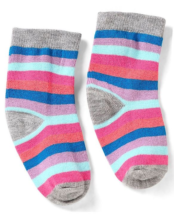 Cute Walk by Babyhug Cotton Anti Bacterial Ankle Length Socks Heart & Stripes Design Pack of 5 - Multicolour