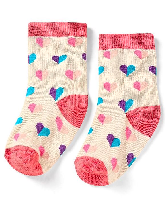 Cute Walk by Babyhug Cotton Anti Bacterial Ankle Length Socks Heart & Stripes Design Pack of 5 - Multicolour