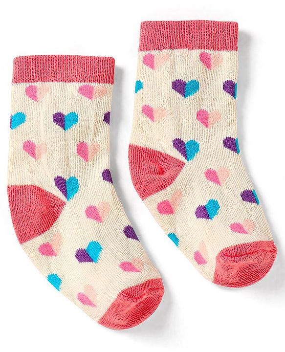 Cute Walk by Babyhug Cotton Anti Bacterial Ankle Length Socks Heart & Stripes Design Pack of 5 - Multicolour