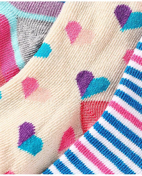 Cute Walk by Babyhug Cotton Anti Bacterial Ankle Length Socks Heart & Stripes Design Pack of 5 - Multicolour