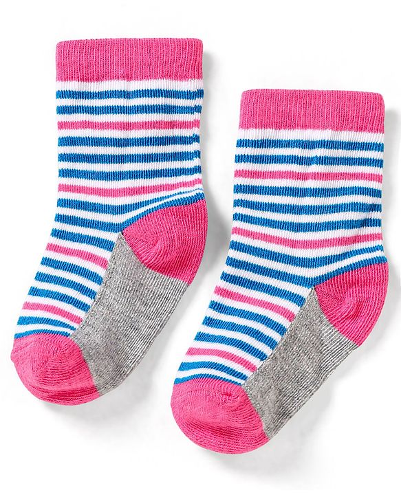 Cute Walk by Babyhug Cotton Anti Bacterial Ankle Length Socks Heart & Stripes Design Pack of 5 - Multicolour