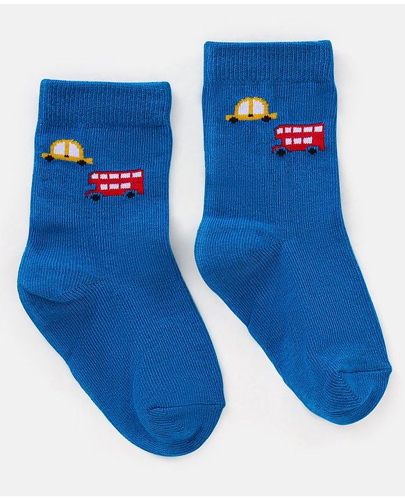 Cutewalk By Babyhug Anti Bacterial Ankle Length Socks Car & Bus Design Pack Of 3- Multicolor
