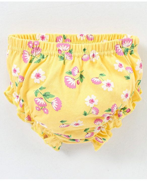 Babyhug 100% Cotton Knit Antibacterial Panties Stripes & Floral Print Pack Of 3 - Pink & Yellow