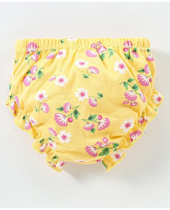 Babyhug 100% Cotton Knit Antibacterial Panties Stripes & Floral Print Pack Of 3 - Pink & Yellow