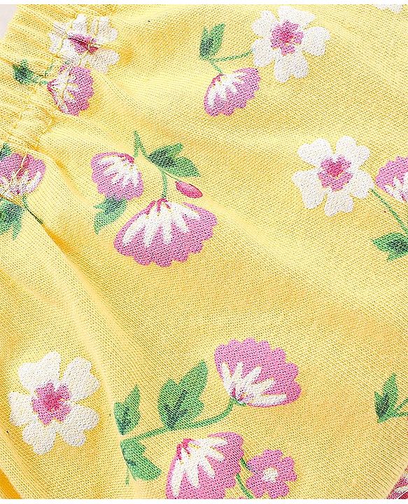 Babyhug 100% Cotton Knit Antibacterial Panties Stripes & Floral Print Pack Of 3 - Pink & Yellow