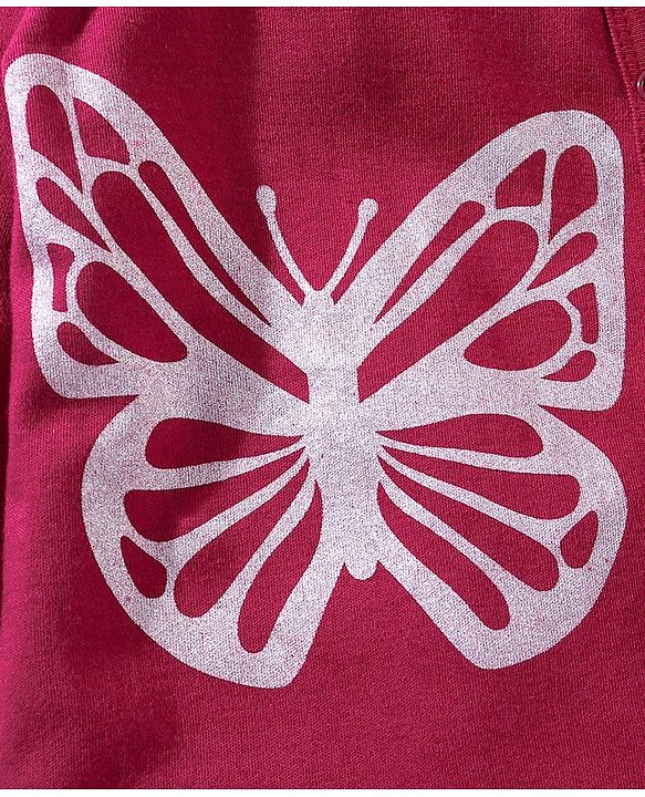 Babyhug Cotton Full Sleeves Sleepsuit Butterfly Print- Maroon