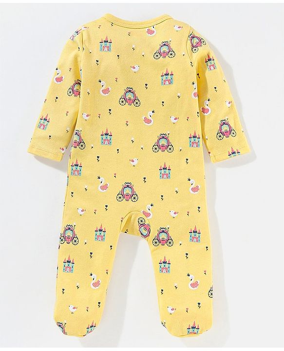 Babyhug Cotton Full Sleeves Sleep Suit Castle Print - Yellow
