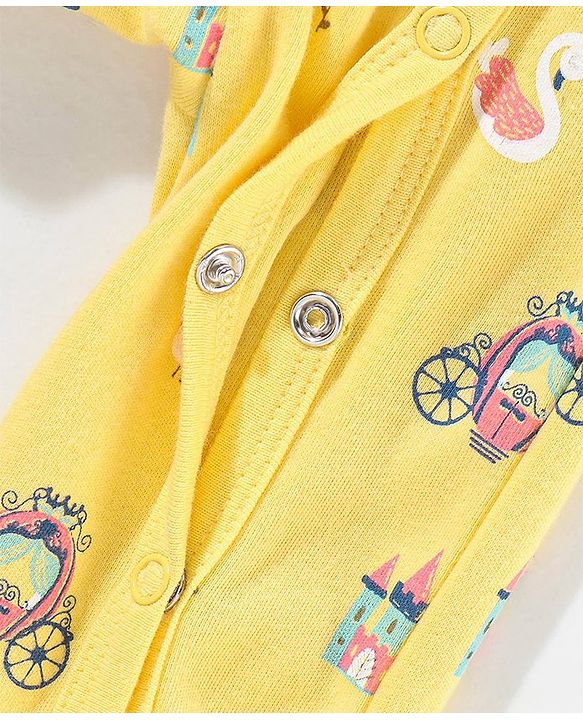 Babyhug Cotton Full Sleeves Sleep Suit Castle Print - Yellow