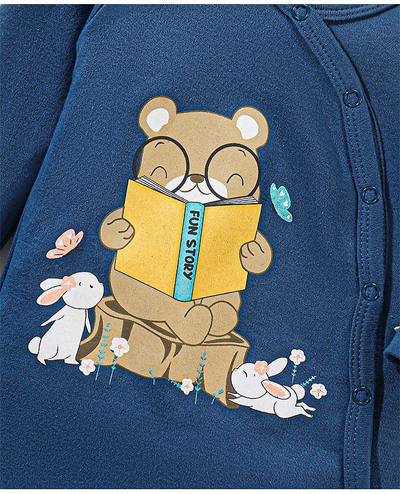Babyhug Cotton Full Sleeves Sleep Suit Rabbit Printed - Blue