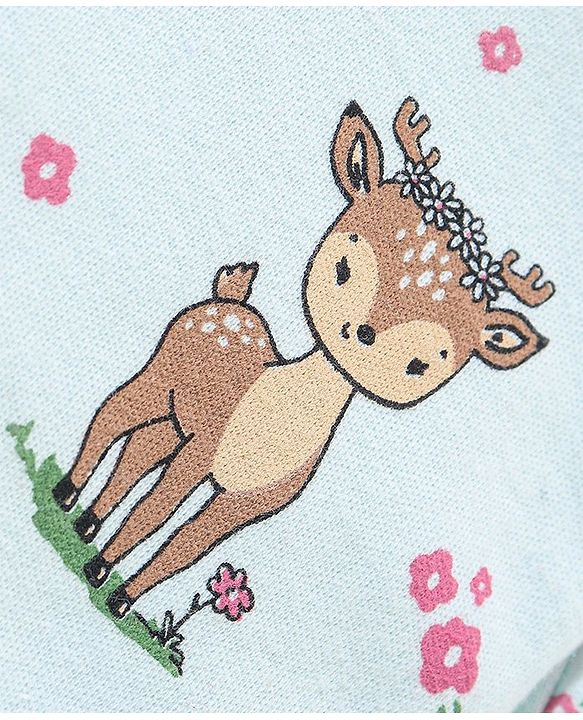 Babyhug Cotton Knit Full Sleeves Sleepsuit Fawn Print - Blue