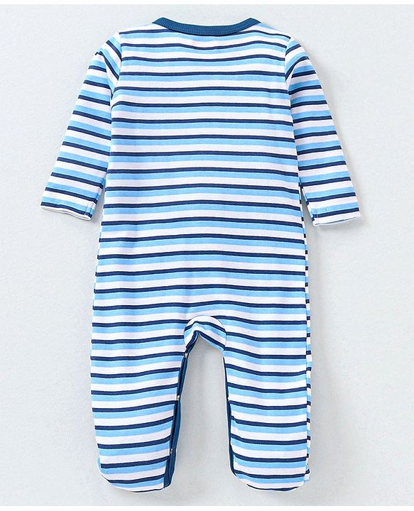 Babyhug Full Sleeves Sleep Suit Striped Pack of 2 - Blue