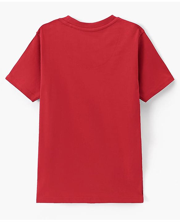Pine Kids Cotton Half Sleeves T-Shirt Hibiscus Flower Print - Red
