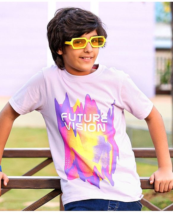 Pine Kids 100% Cotton Half Sleeves Bio Washed T-Shirt Text Print - Purple