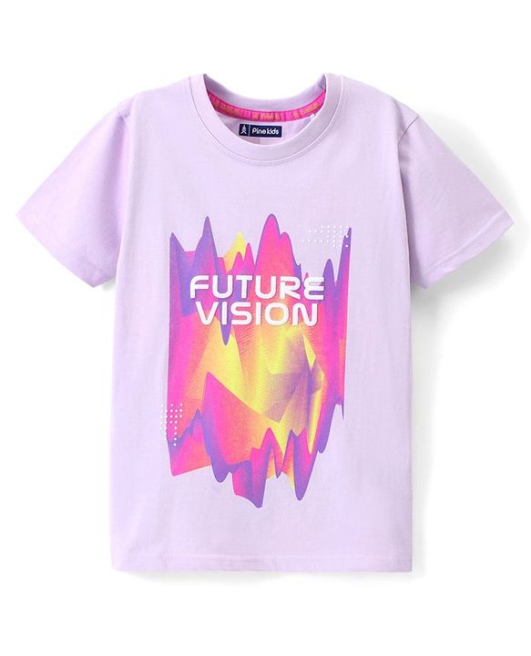Pine Kids 100% Cotton Half Sleeves Bio Washed T-Shirt Text Print - Purple