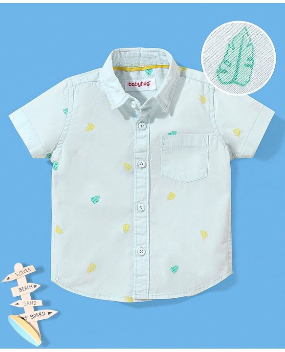 Babyhug 100% Cotton Woven Half Sleeves Shirt Leaf Print - White