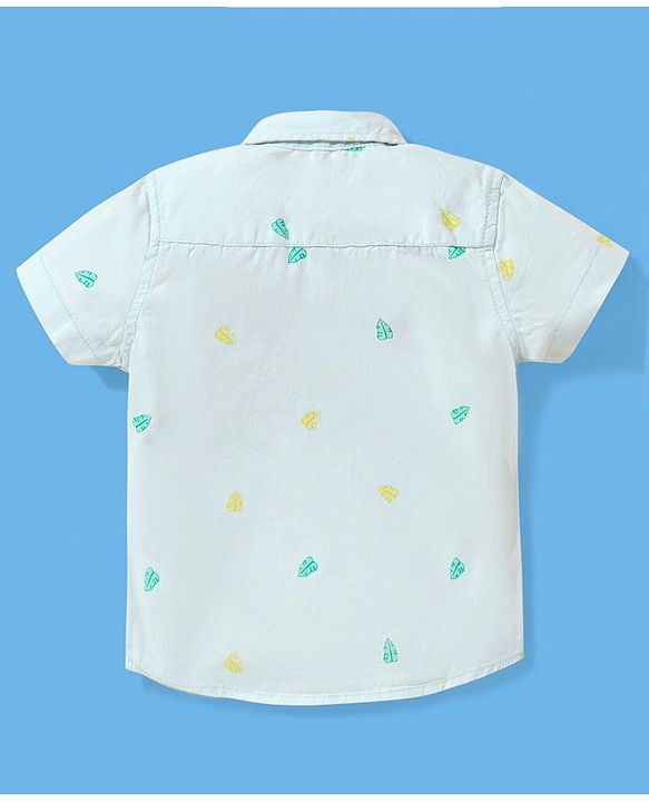 Babyhug 100% Cotton Woven Half Sleeves Shirt Leaf Print - White