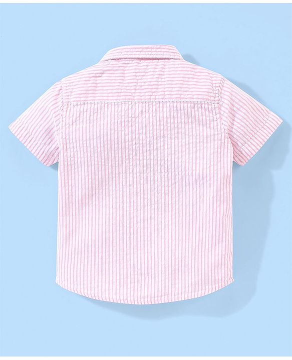 Babyhug 100% Cotton Woven Half Sleeve Striped Shirt - Pink