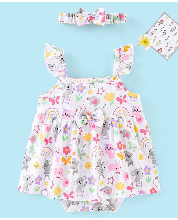 Babyhug 100% Cotton Knit Sleeveless Onesies with Hair Koala Print - White