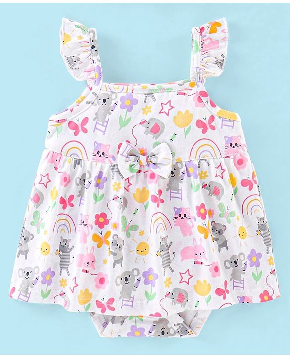 Babyhug 100% Cotton Knit Sleeveless Onesies with Hair Koala Print - White