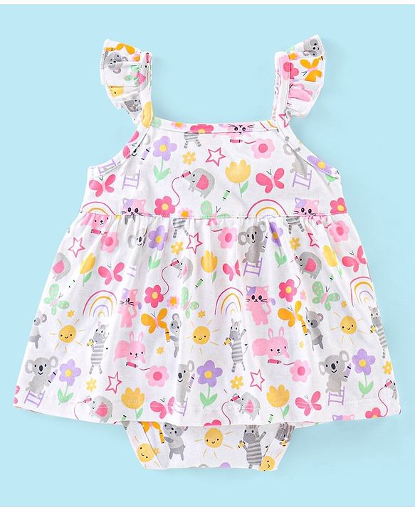 Babyhug 100% Cotton Knit Sleeveless Onesies with Hair Koala Print - White