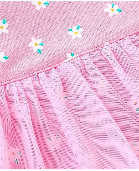 Babyhug 100% Cotton Frill Sleeves Frock Style Onesie Floral Print- Pink