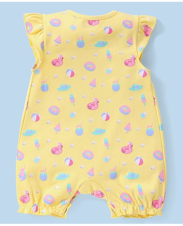 Babyhug 100% Cotton Half Sleeves Romper Ducky Print Pack of 2 - Yellow & Green