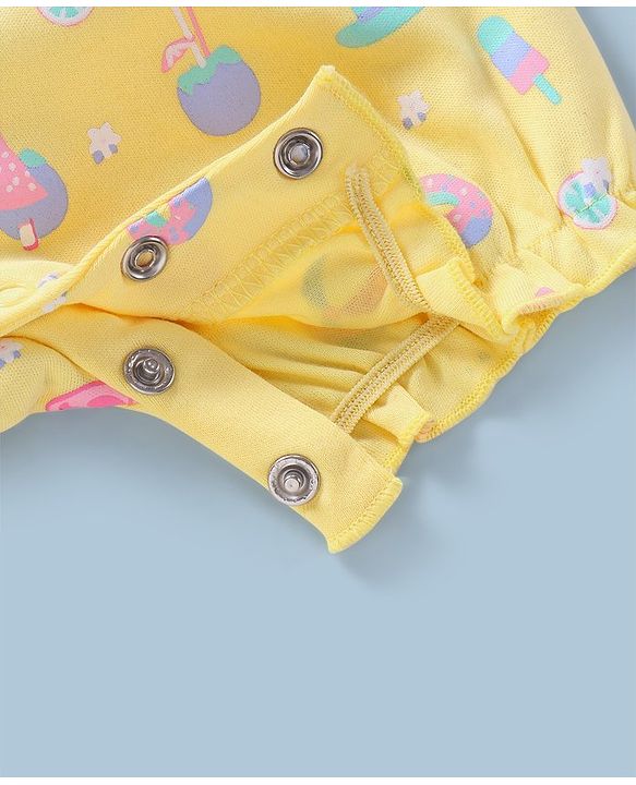 Babyhug 100% Cotton Half Sleeves Romper Ducky Print Pack of 2 - Yellow & Green