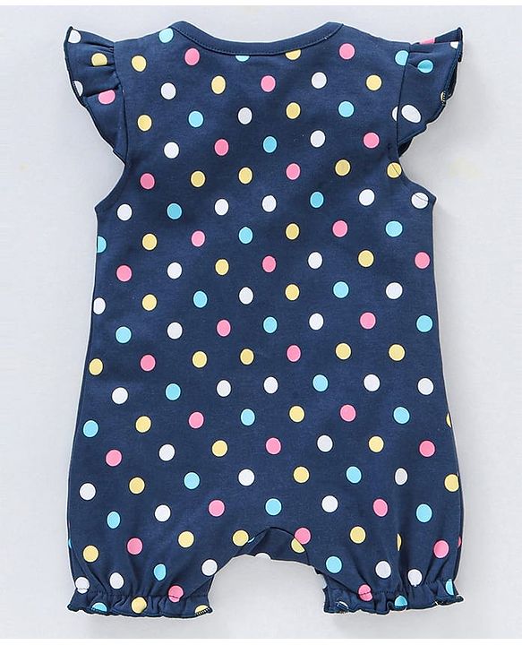 Babyhug Flutter Sleeves 100% Cotton Polka Dots Romper - Navy Blue