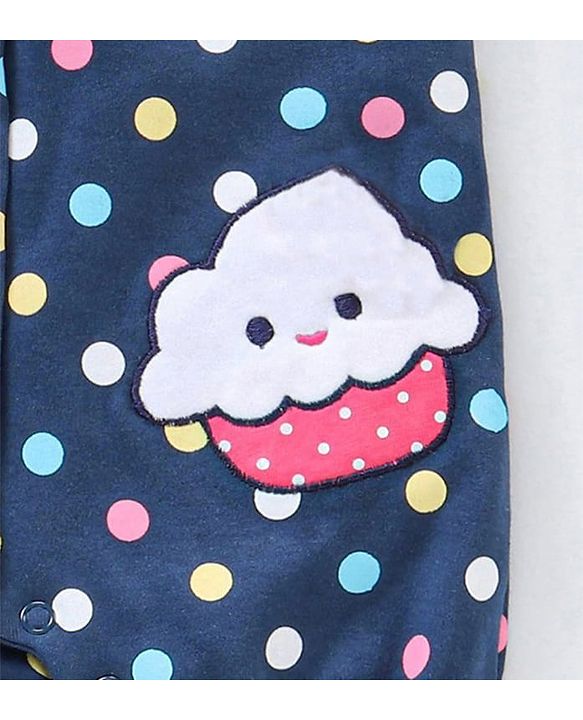 Babyhug Flutter Sleeves 100% Cotton Polka Dots Romper - Navy Blue