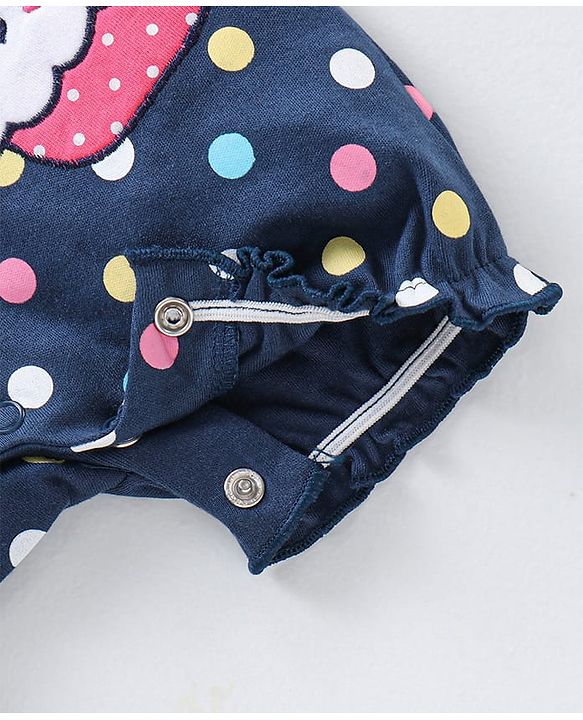 Babyhug Flutter Sleeves 100% Cotton Polka Dots Romper - Navy Blue