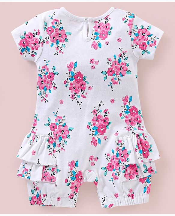 Babyhug 100% Cotton Half Sleeves Rompers Floral Print - Pink