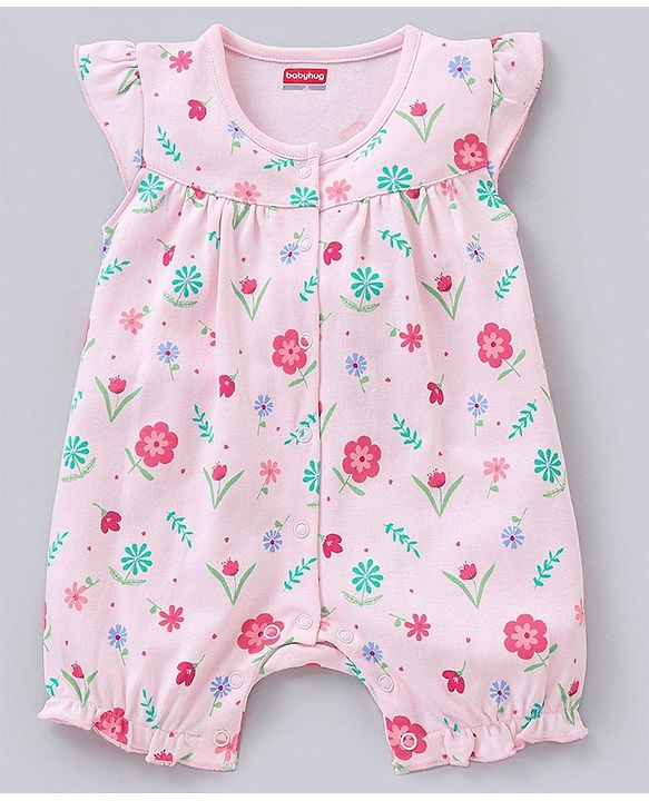 Babyhug 100% Cotton Short Sleeves Romper Floral Print - Pink