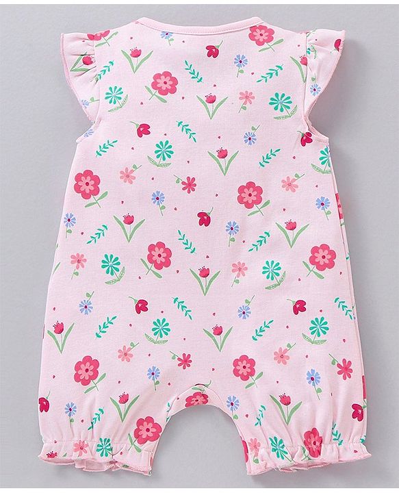 Babyhug 100% Cotton Short Sleeves Romper Floral Print - Pink