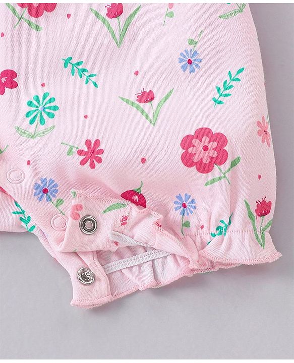 Babyhug 100% Cotton Short Sleeves Romper Floral Print - Pink
