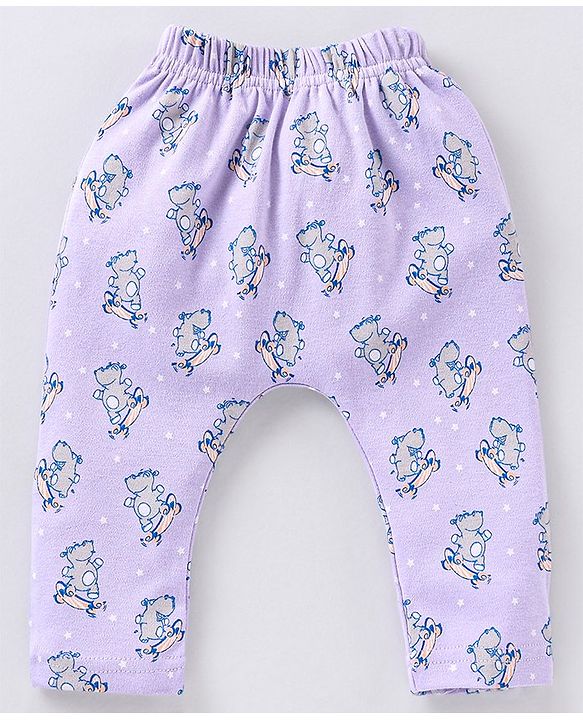Babyhug Cotton Knit Footed Length Bootie Leggings Striped & Hippo Print Pack of 3 - Multicolour